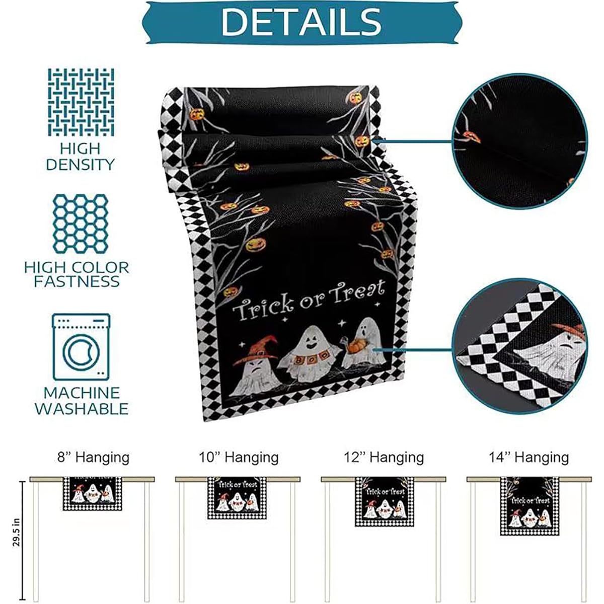 Happy Halloween Table Runner 72" Long Black Ghost Pumpkin Burlap Table Runner Holiday Kitchen Dining Trick or Treat Party Decorations
