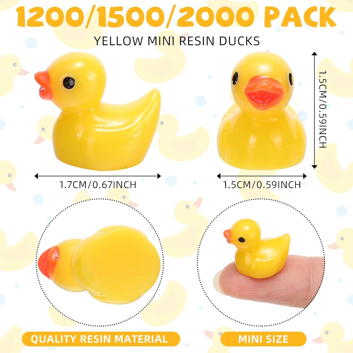 Barydat 1200 Pack Yellow Mini Resin Duck Bulk Mini Duck Miniature Garden Decoration Little Duck Mini Animal Figure DIY Craft Prank Hide Christmas Party Gift Dollhouse Ornament