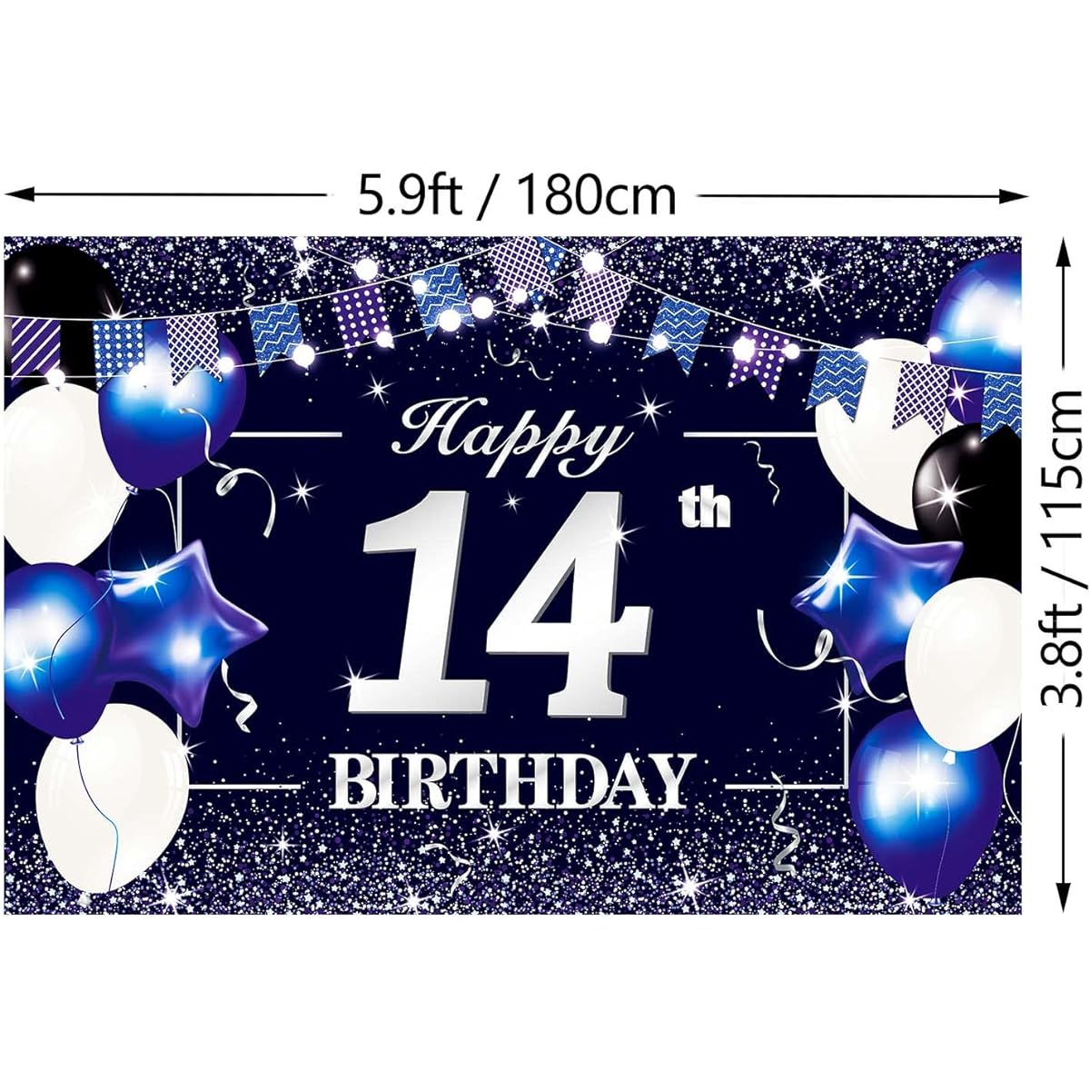 P.G Collin Happy 14th Birthday Banner Backdrop Sign Background 14 Birthday Party Decorations Supplies for Boys Kids 6 x 4ft Blue Purple Blue White 14 HB14-BS