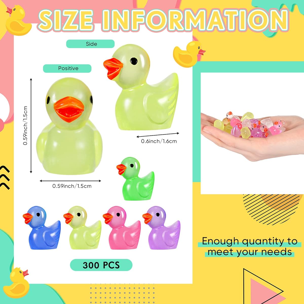 300pcs Luminous Mini Resin Duck Decorations, Miniature Ornaments, Glow in the Dark Miniature Ducks for Outdoor Garden Baby Shower Birthday Party Patio Yard Room Dollhouse Desk DIY Crafts