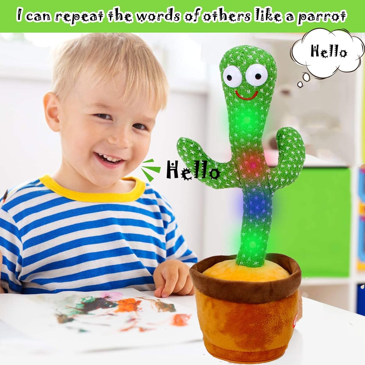 Kids Toys Talking Cactus Toy Plush Toy Interactive Toys Toddlers Repeat Singing Electronic Plush Figure Toys Baby Boys Girls Birthday Talking Cactus Toy