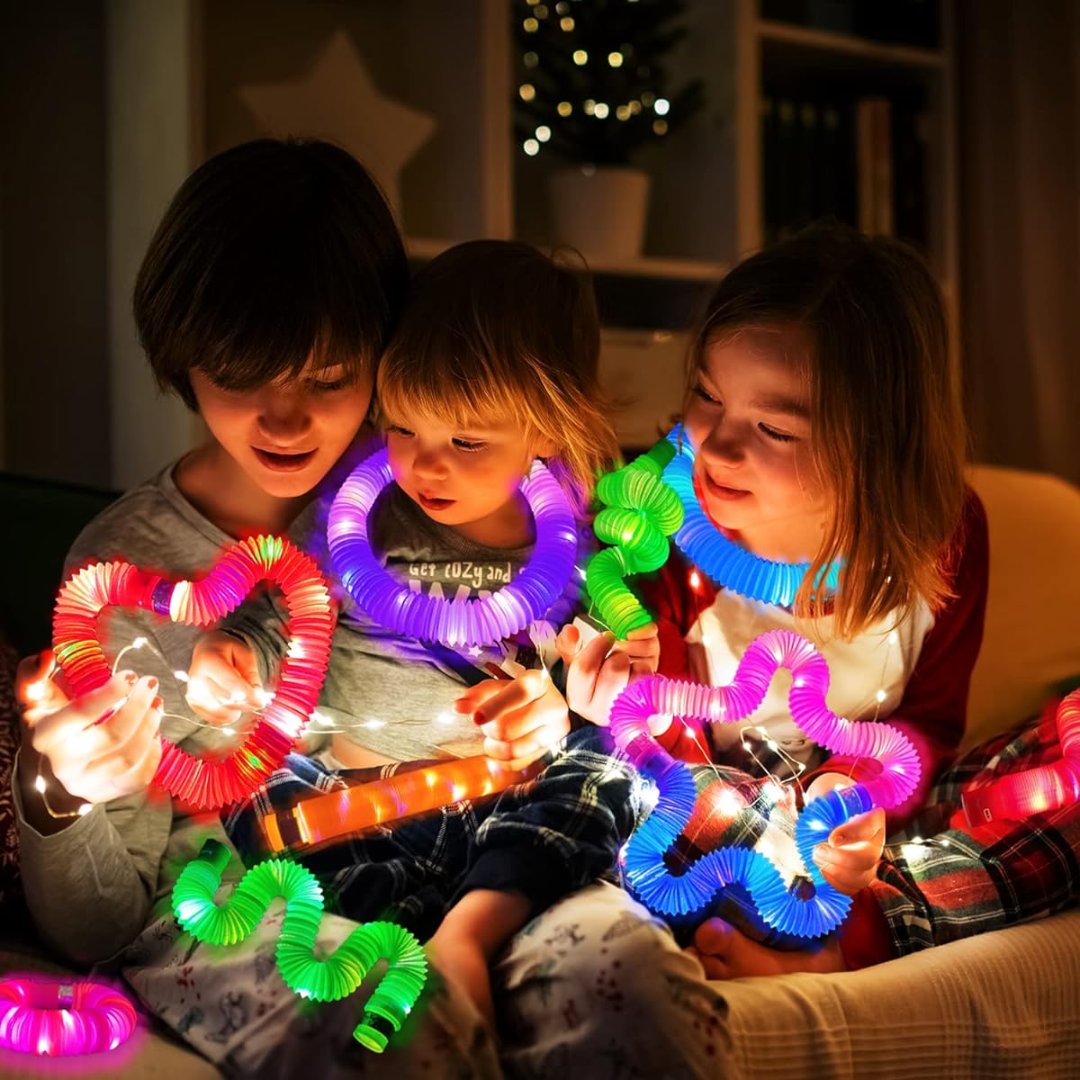 Kannove Pop Tubes Sensory Fidget Fine Motor Skill Toy (6 LED Pop Tubes)