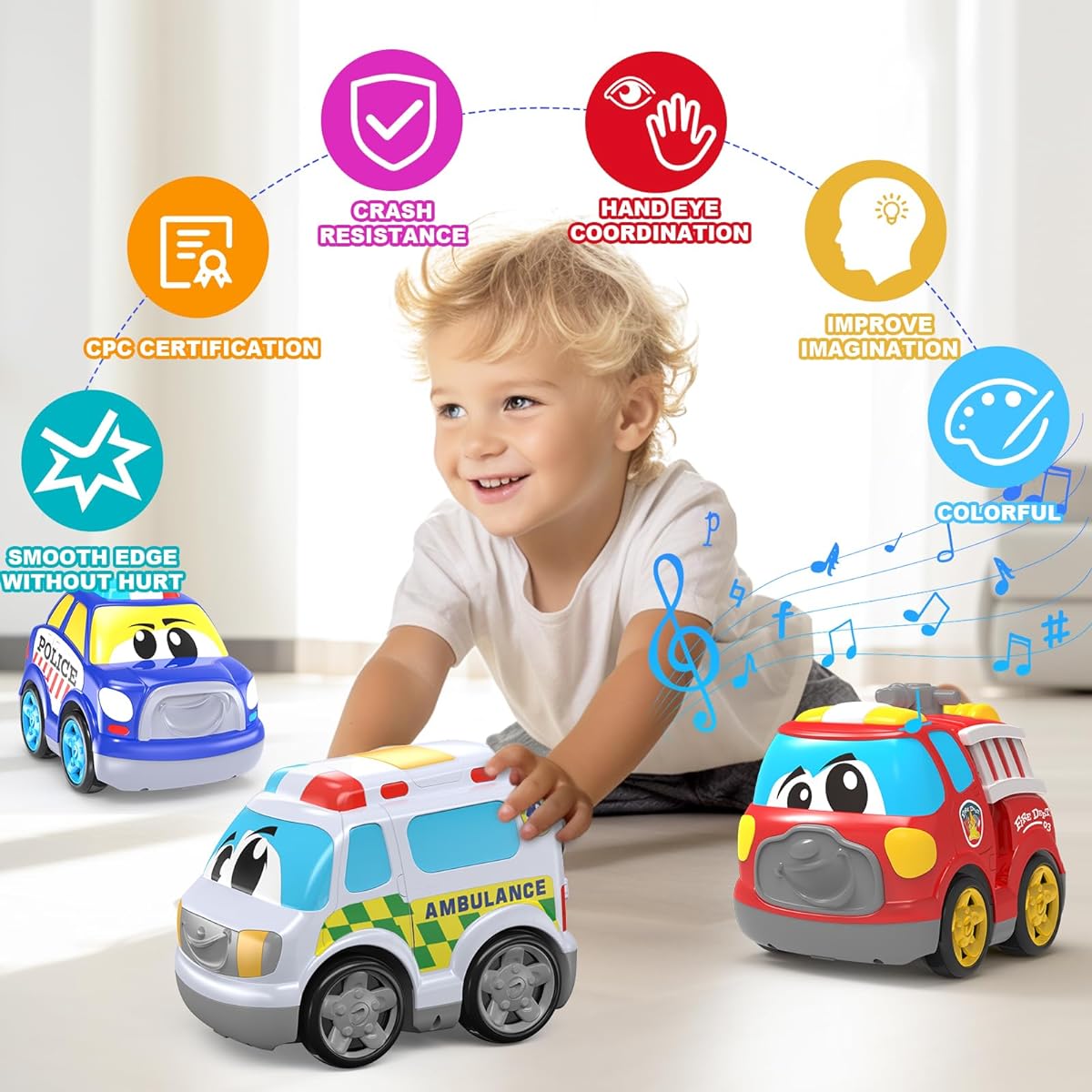 JOLLY FUN Remote Control Car for Boys 4-7 RC Car & 4 Wheel Drive with Lights & Music Kids Stunt Car Toys for 3 4 5 Year Old Boys & Girls Birthday/Christmas/Indoor/Outdoor Kids Gifts