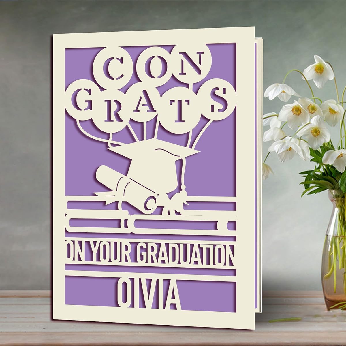 EDSG Personalized Graduation Gift Card Graduation Card Class of 2023 Congratulations Card Laser Paper Cut Card for Her, Him, Daughter, Son, Classmate, Friend (Lilac Purple)