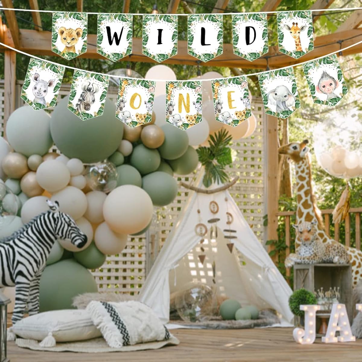 Wild One Birthday Banner Safari Animal First Birthday Party Supplies Decorations Jungle Boy First Birthday Party Banner Backdrop Jungle Safari 1st Birthday Party Supplies Background Photo Props