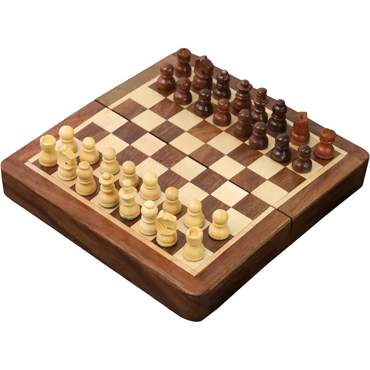 RoyalChessMall Golden Rosewood Wooden Inlay Magnetic Chess Set with 5" Folding Board