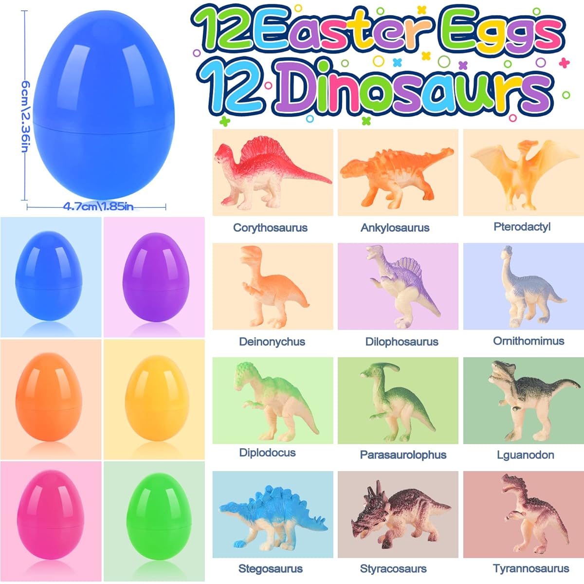 VAPCUFF Easter Basket Stuffers for Boys, 12 Easter Eggs with Toys, Easter Basket, Easter Gifts for Kids, Toddler Easter Gifts, Dinosaur Egg Toys for Kids, Easter Gifts for Kids by VAPCUFF