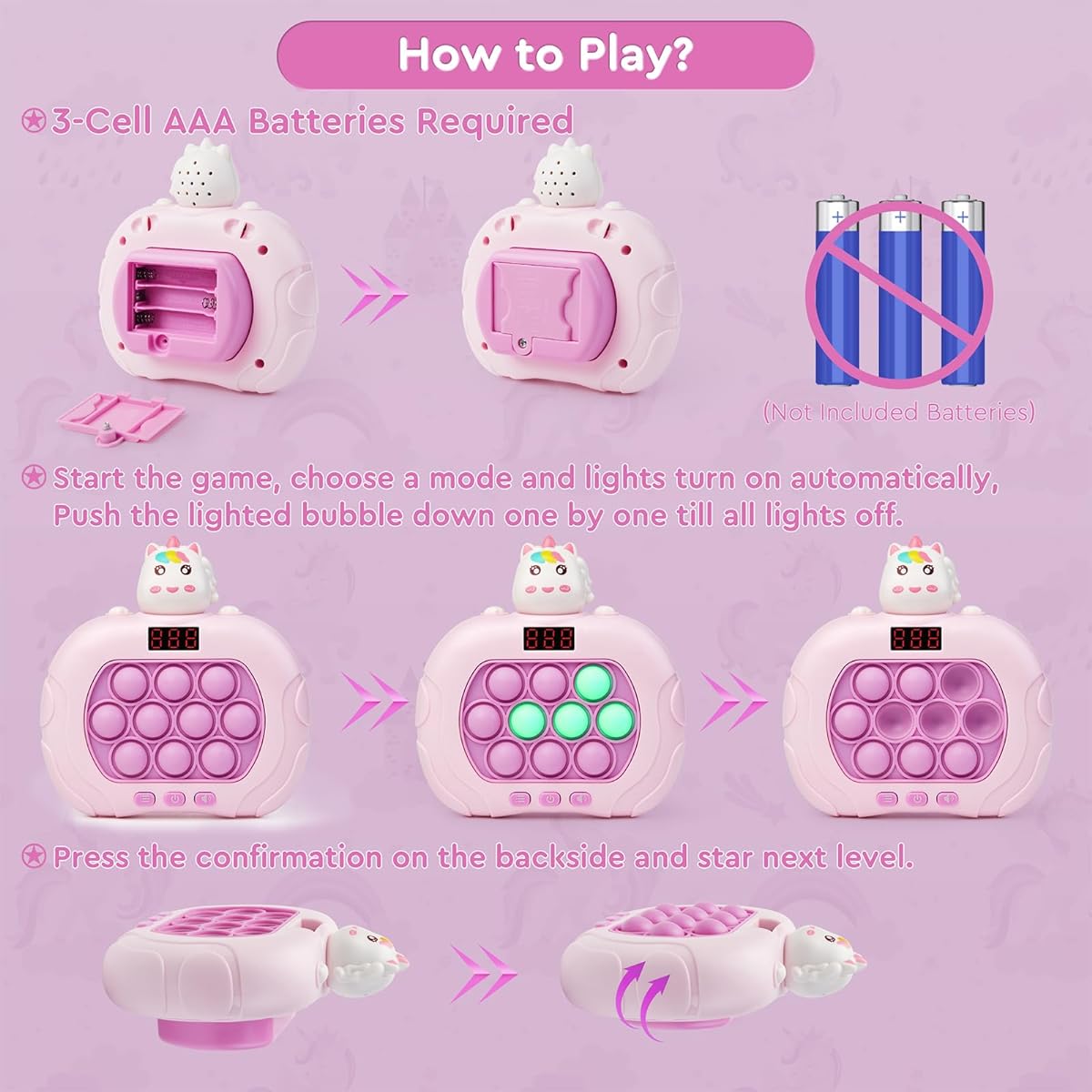 QANIUOS Fast Push Game 2 Pack Quick Push Fidget Game Controller with Display Light Up Bubble Puzzle Game Machine for Kids/Adult/Birthday Gift
