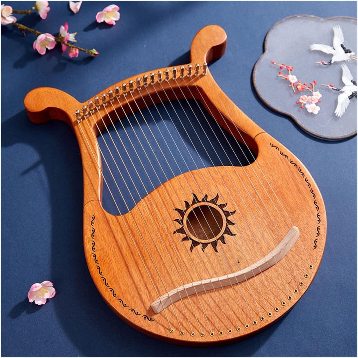 WowZza Lyra Harp 19 String Classical Wooden Musical Instrument Lyre Harp with Tuning Wrench Strings/19 String Wood Color
