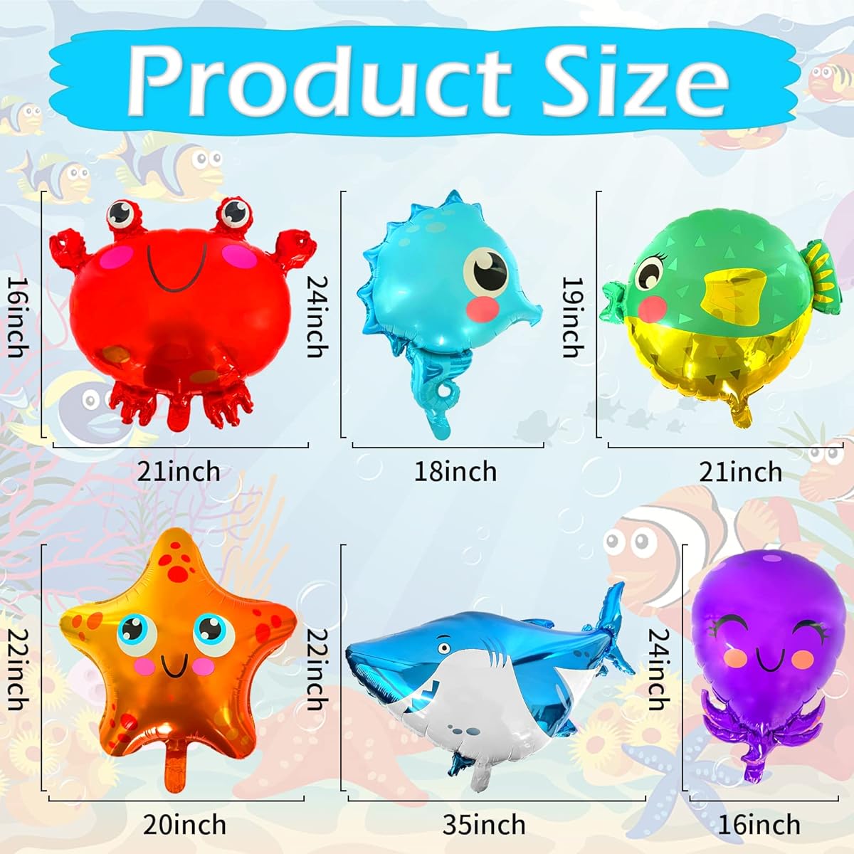 6 Pack Undersea Animal Balloons Cartoon Sea Creatures Tropical Birthday Party Supplies Decorations