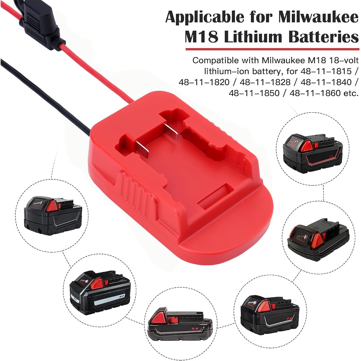 M18 Power Wheels Adapter for Milwaukee Battery, 18V Battery Adapter for DIY Ride-on Truck RC Toy Robot Upgrade Battery Conversion with Switch Fuse Holder, 12AWG Wire and 30A Fuse Kit, Red