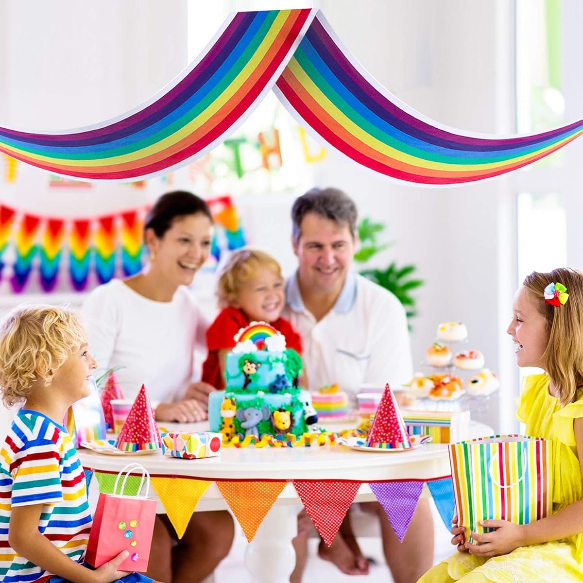 Blulu Rainbow Ceiling Decoration Banner, Hanging Rainbow Cloud Ceiling Decorations Rainbow Garland Bunting Banner for Birthday Baby Shower Decorations Classroom Ceiling Decor (1pc)