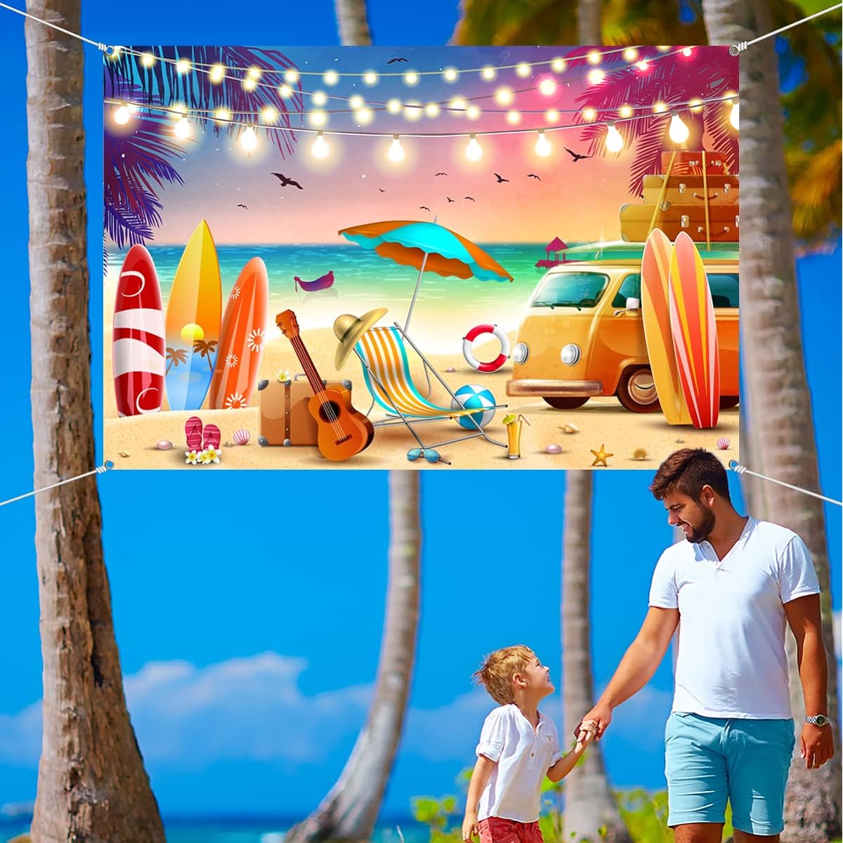 Hawaii Party Decorations - Happy Birthday Hawaiian Backdrop