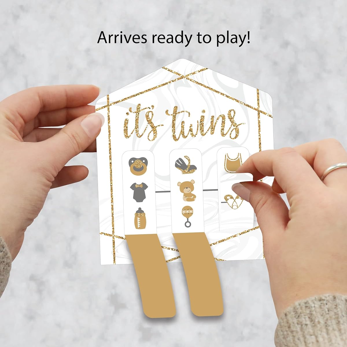 Big Dot of Happiness It's Twins - Gold Twins Baby Shower Game Pickle Cards - Pull Tabs 3" - Set of 12