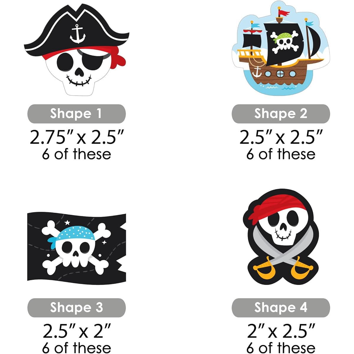 Big Dot of Happiness Pirate Ship Adventure - DIY Skull Birthday Party Cutouts - 24 Pieces