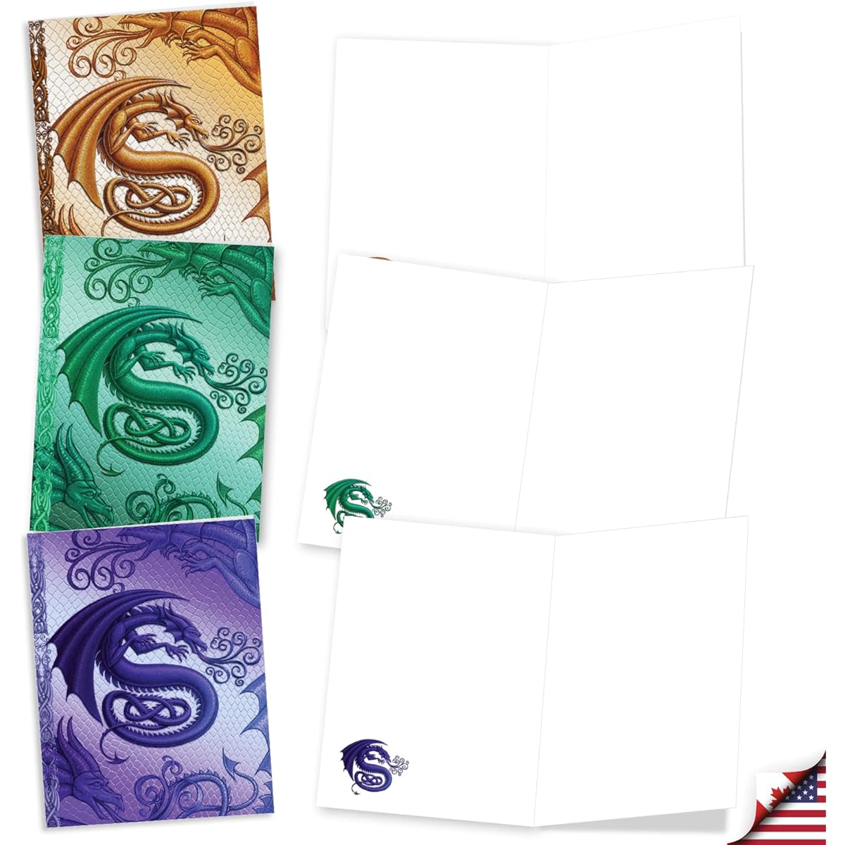 The Best Card Company 20 Assorted Blank Note Cards Box Set 4 x 5.12 Inch with Envelopes (10 Different Designs, 2 of Each) Dragon Initial S AM10315OCB-B2x10