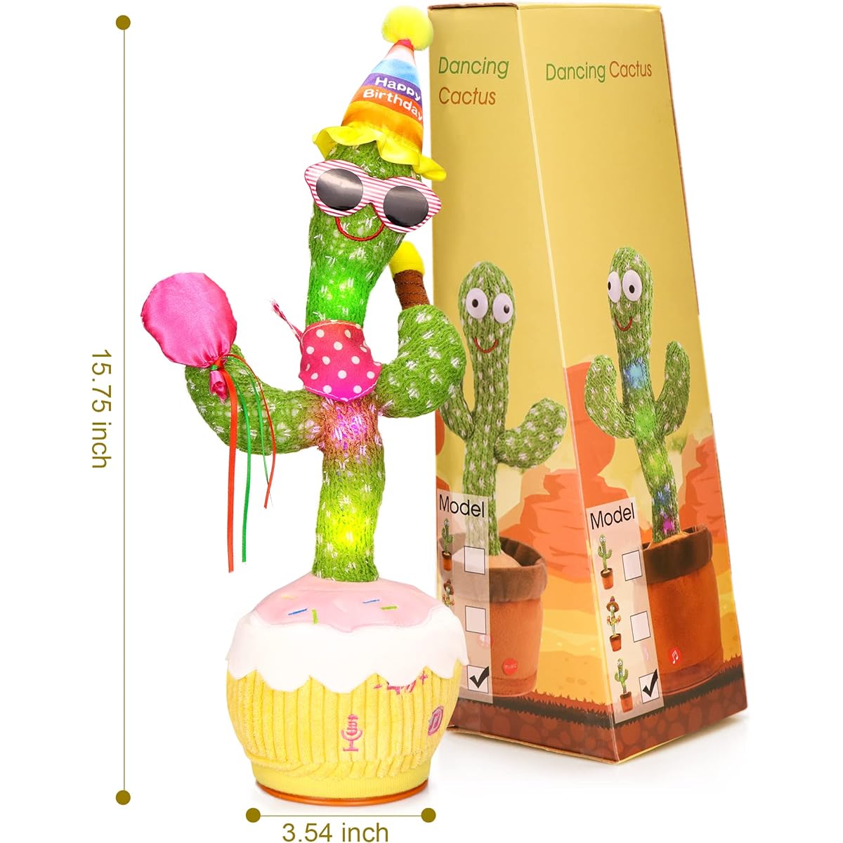 FATIRO Dancing Birthday Cactus Toy, Birthday Gift, Talking Recording Cactus Toy with Light, Can Twist Your Body to Repeat What You Say While Singing the Birthday Song, Fun and Creative Kids Toy