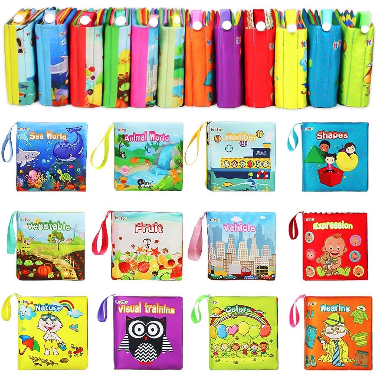 My First Soft Book TEYTOY Non-Toxic Fabric Baby Cloth Activity Crinkle Soft Book for Infant Boys Girls Early Education Toys Baby Shower Gifts (12 Pack)
