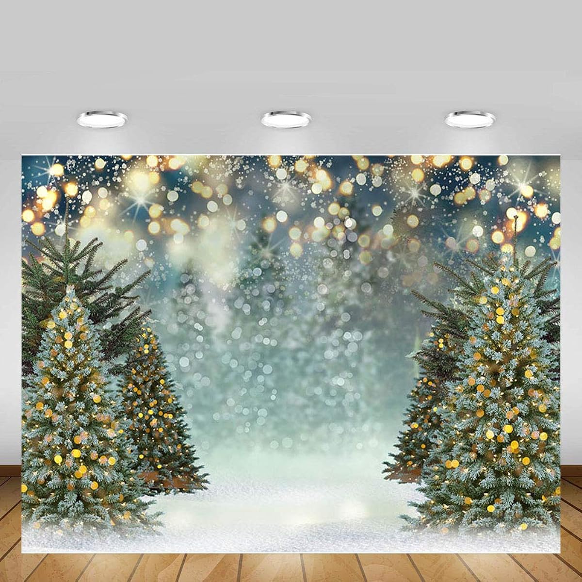 Mehofond 7x5ft Glitter Winter Christmas Tree Snowflake Green Newborn Photography Backdrop Gold and Silver Bokeh Background Christmas Birthday Party Photo Banner Props