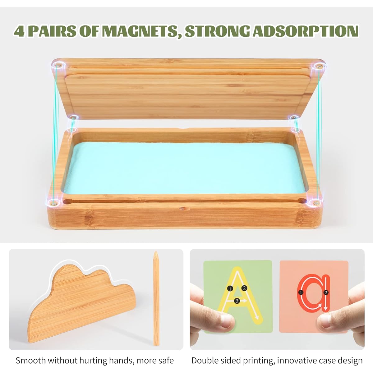 AtMini Classroom Sand Tray Montessori Sand Tray with Lid Wooden Sand Tray for Kids to Write Letters and Numbers (Blue)