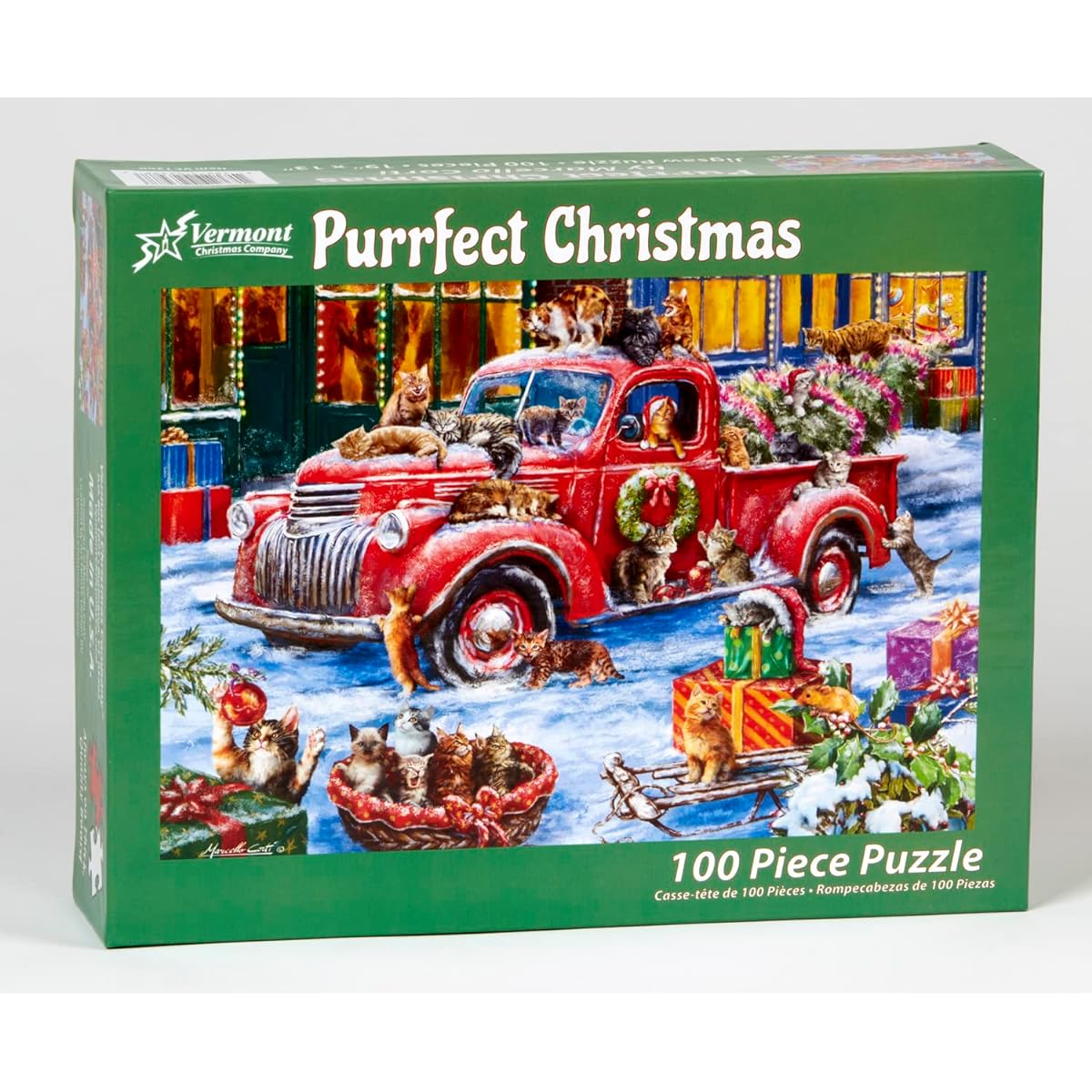 Vermont Christmas Company Purrfect Christmas Jigsaw Puzzle 100 Pieces Large Pieces Perfect for Kids and Seniors