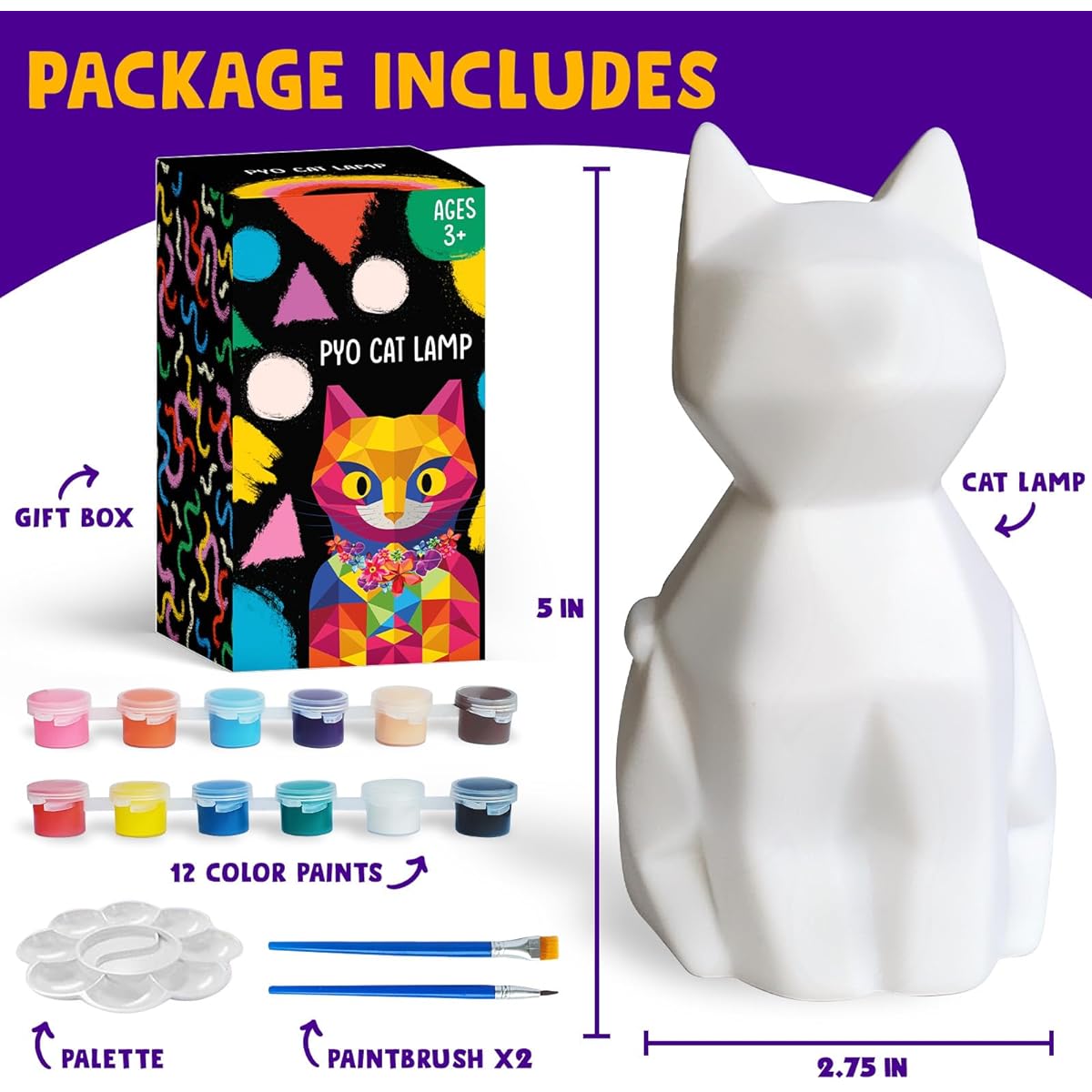 Goodyking Paint Your Own Cat Lamp Kit DIY Cat Craft Night Light Painting Kit Arts & Crafts for 8-12 Years Old Kids Art Supplies Birthday Easter Party Holiday Gifts for Teens Girls Boys Age 3 4 5 6 7 8+