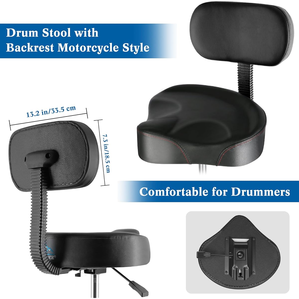 EASTROCK Drum Throne Height Adjustable Motorcycle Style Heavy Duty Drum Chair with Backrest Drum Stool Drummer for Adults