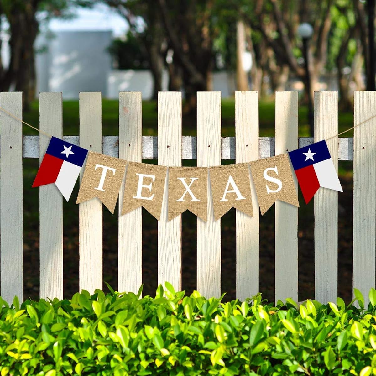 Jute Burlap Texas Lone Star State Flag Banner for Garden Fence Fireplace Mantel Decoration