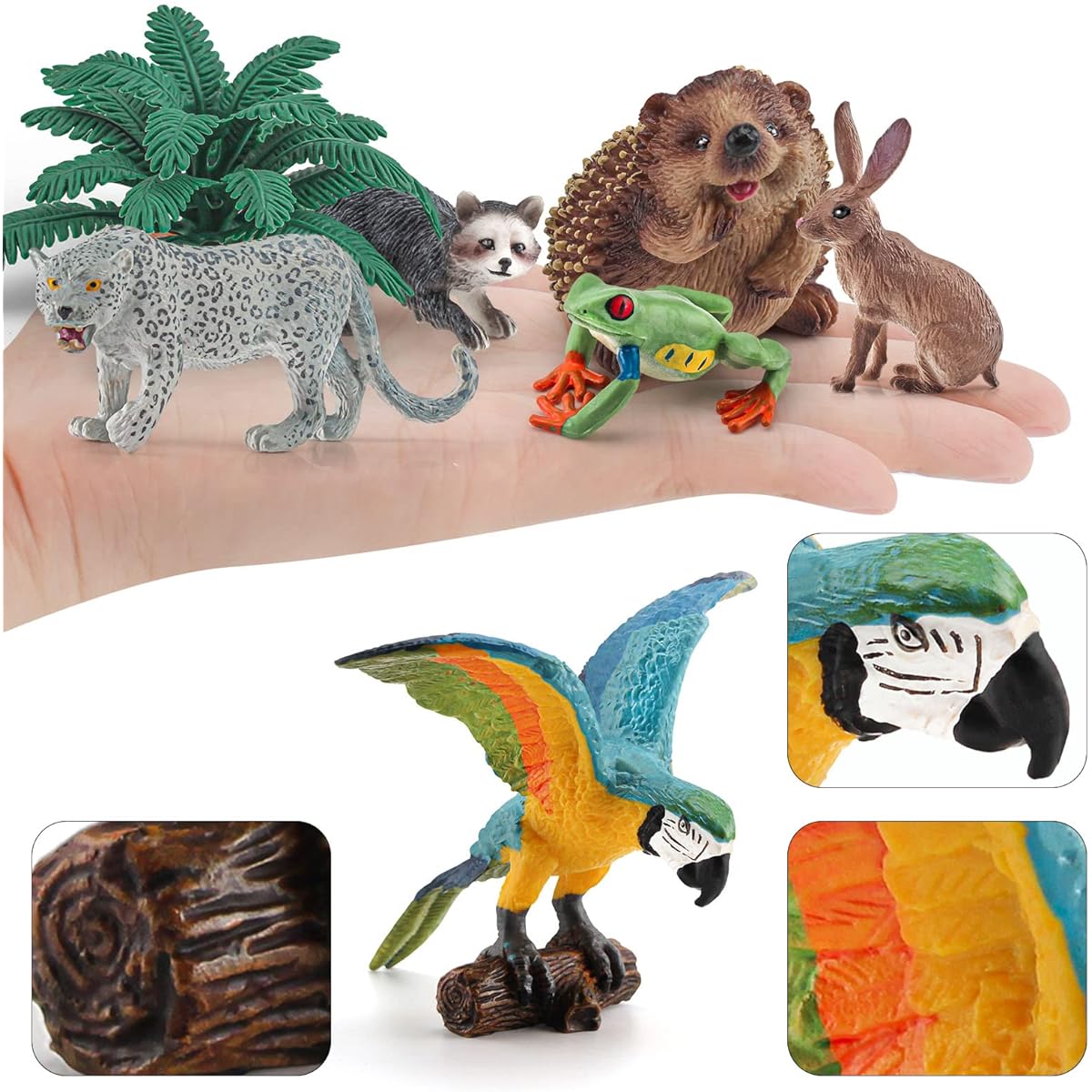 12pcs Forest Animal Figures Realistic Playset Leopard Print Crocodile Toy Fox Figurine Deer Figurine Woodland Animal Figurines Toy Set Cake Topper School Project Diorama Model Toy for Kids
