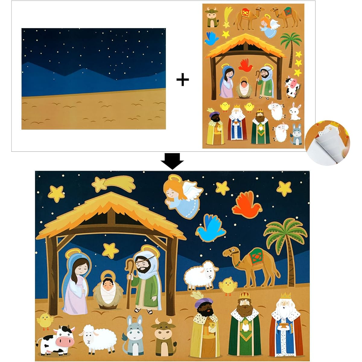 HOWAF Nativity Stickers Scene Kit Christmas DIY Crafts Christmas DIY Painting Crafts Religious Party Favors Nativity Party Games Kids Classroom Activities Christmas Art Decor Supplies