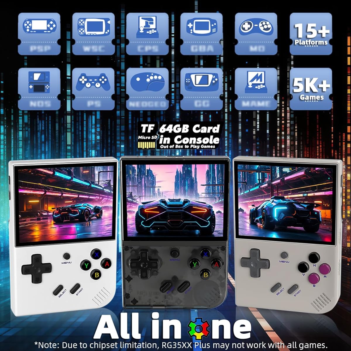RG35XX Plus Handheld Game Console 3.5 Inch IPS Screen RG 35XX Plus Pre-installed Emulator System 64GB Transparent
