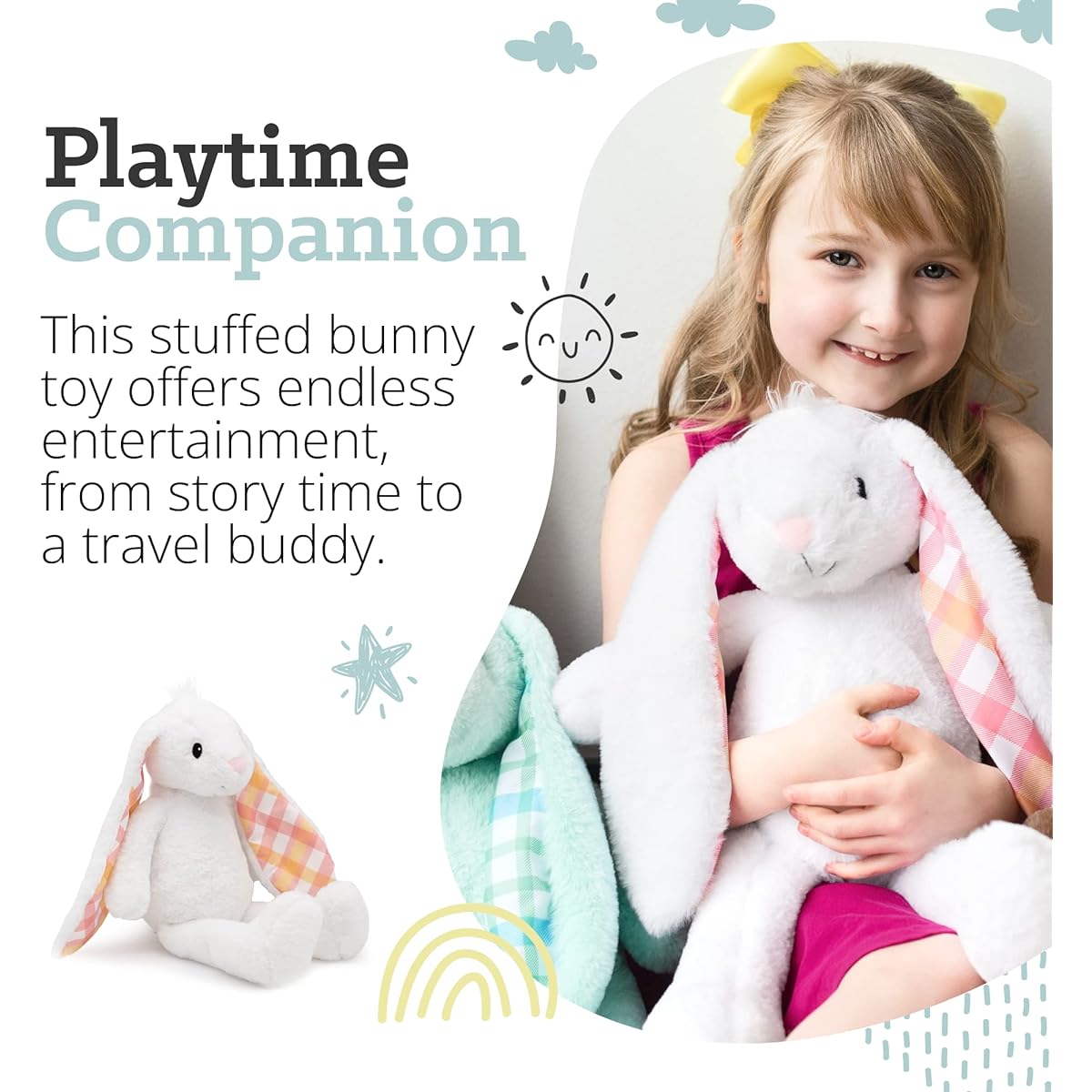 Stuffed Animal Easter Bunny Plush Toy Huggable Soft Embroidered Plush Toy for Newborn Kids Boys Girls 18"