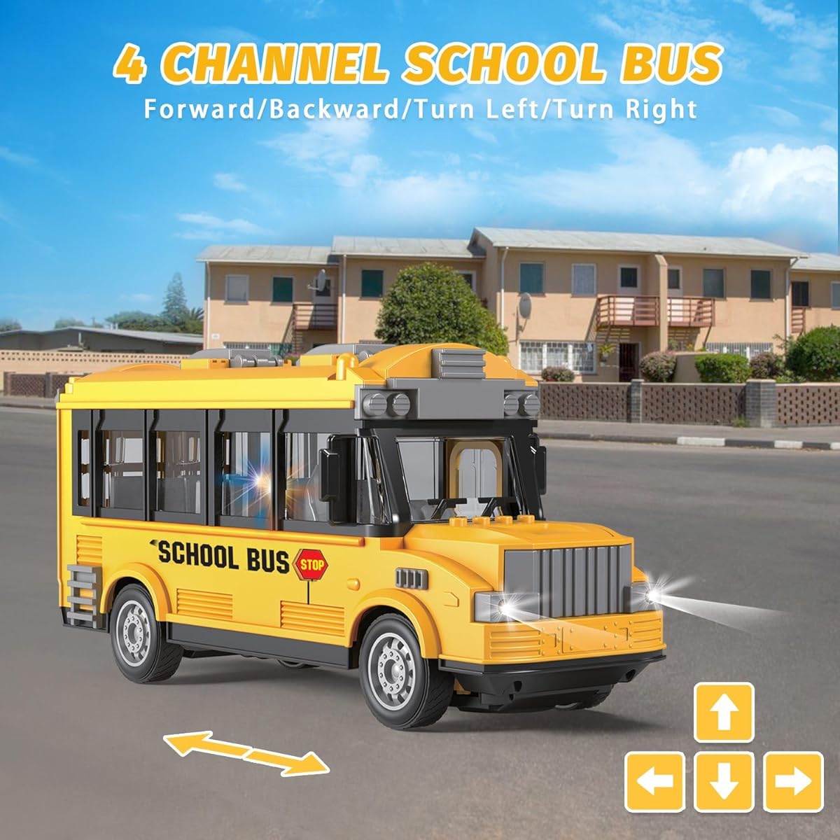 Dollox 1/30 RC School Bus 2.4G Remote Control School Car 4 Channel City Classic Bus Toy Electronic Vehicle for Toddlers with Open Door Light for Children Boys Girls 3 4 5 6 7 8 Years Old