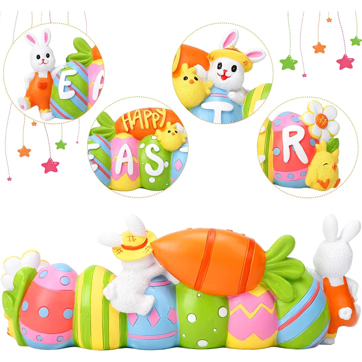Easter Bunny Eggs with Letters Easter Resin Centerpieces Decor Easter Resin Decor Rabbit Bunny & Egg Tabletop Easter Figures for Easter Home & Office Easter Tabletop Decorations