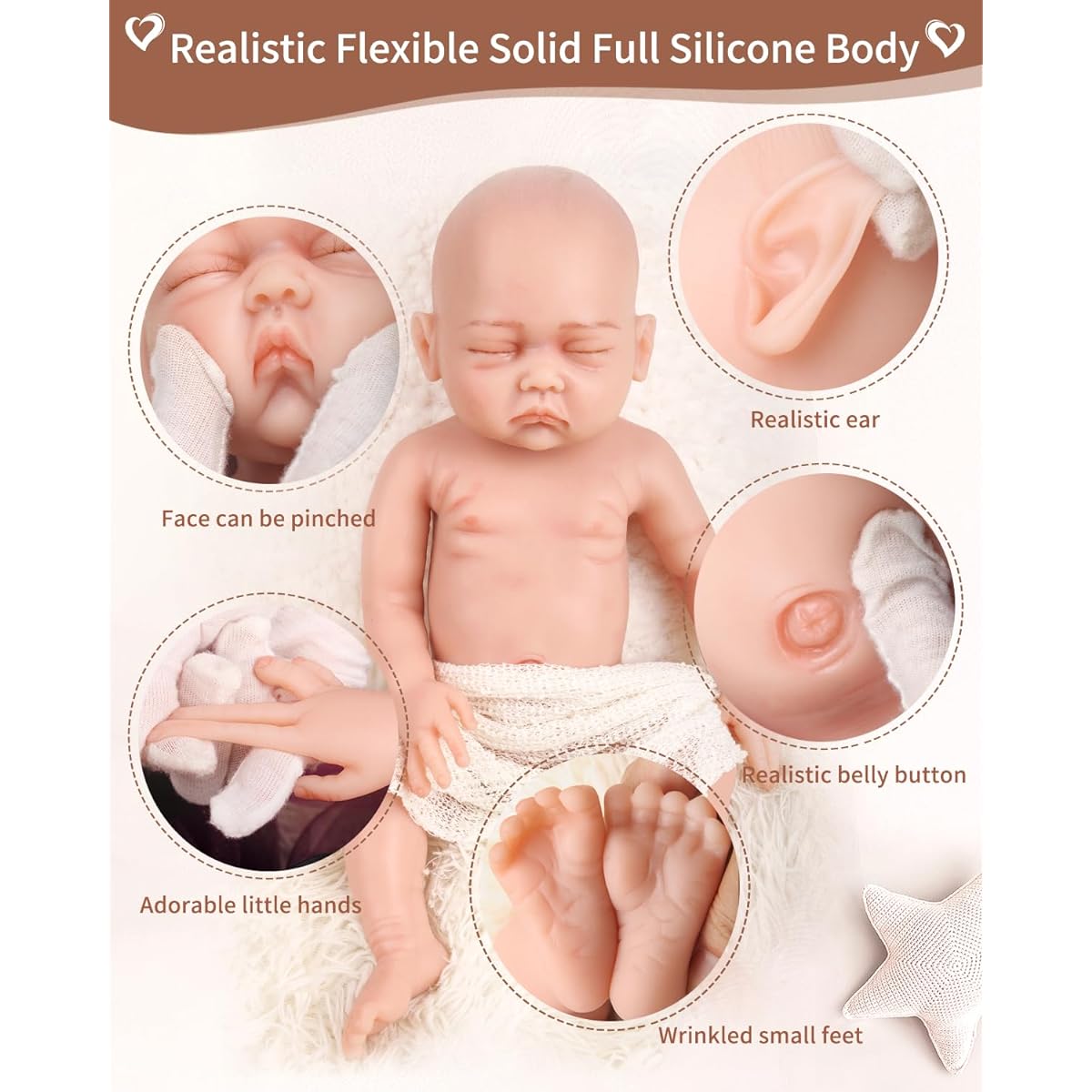 ICEVER Reborn Doll Silicone Baby Doll Realistic Baby Doll Realistic Doll Silicone Baby Doll Newborn 43CM Childcare Practice Gift Doll Therapy Girl Ivory White