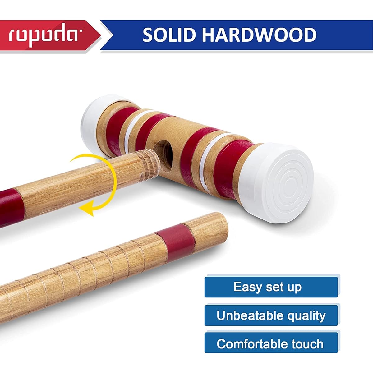 ROPODA 6 Player Croquet Set with Wooden Mallets and Colored Balls and Sturdy Carrying Bag for Adults & Kids, Lawn, Backyard, Park, etc.