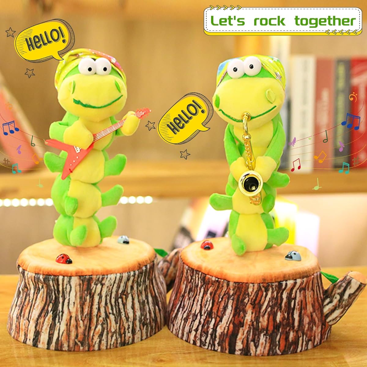 Dancing Plush Caterpillar Stuffed Animal with Saxophone, Electric Talking Toy for Kids, Singing, Recording, Repeating, Musical, Kids Toy, 12" for Boys and Girls