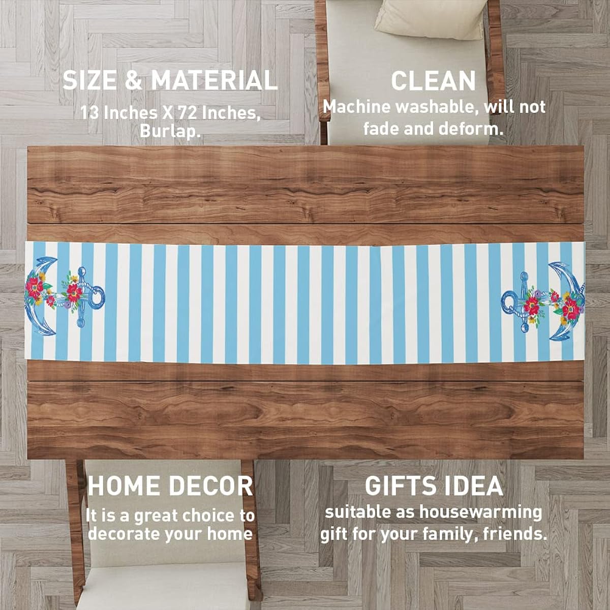 Beach Anchor Table Runner Decorative Summer Ocean Table Runner for Dining Room Kitchen Dresser Decorations Party Holiday Housewarming Gifts for Women Couples New Home 13 x 72 Inch