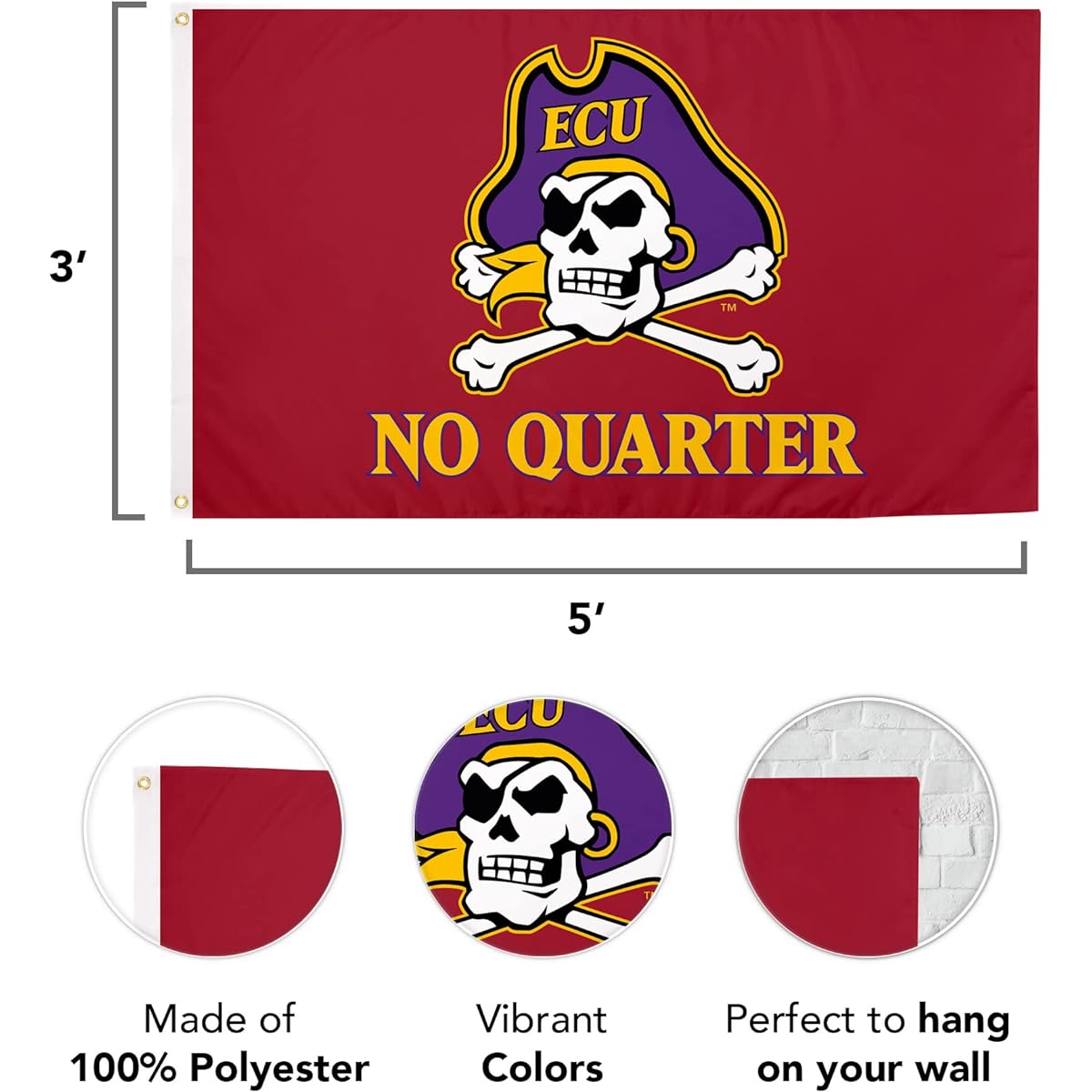 Desert Cactus East Carolina University Flag Pirate ECU Flag Banner 100% Polyester Indoor Outdoor 3x5 Flag (Style K)