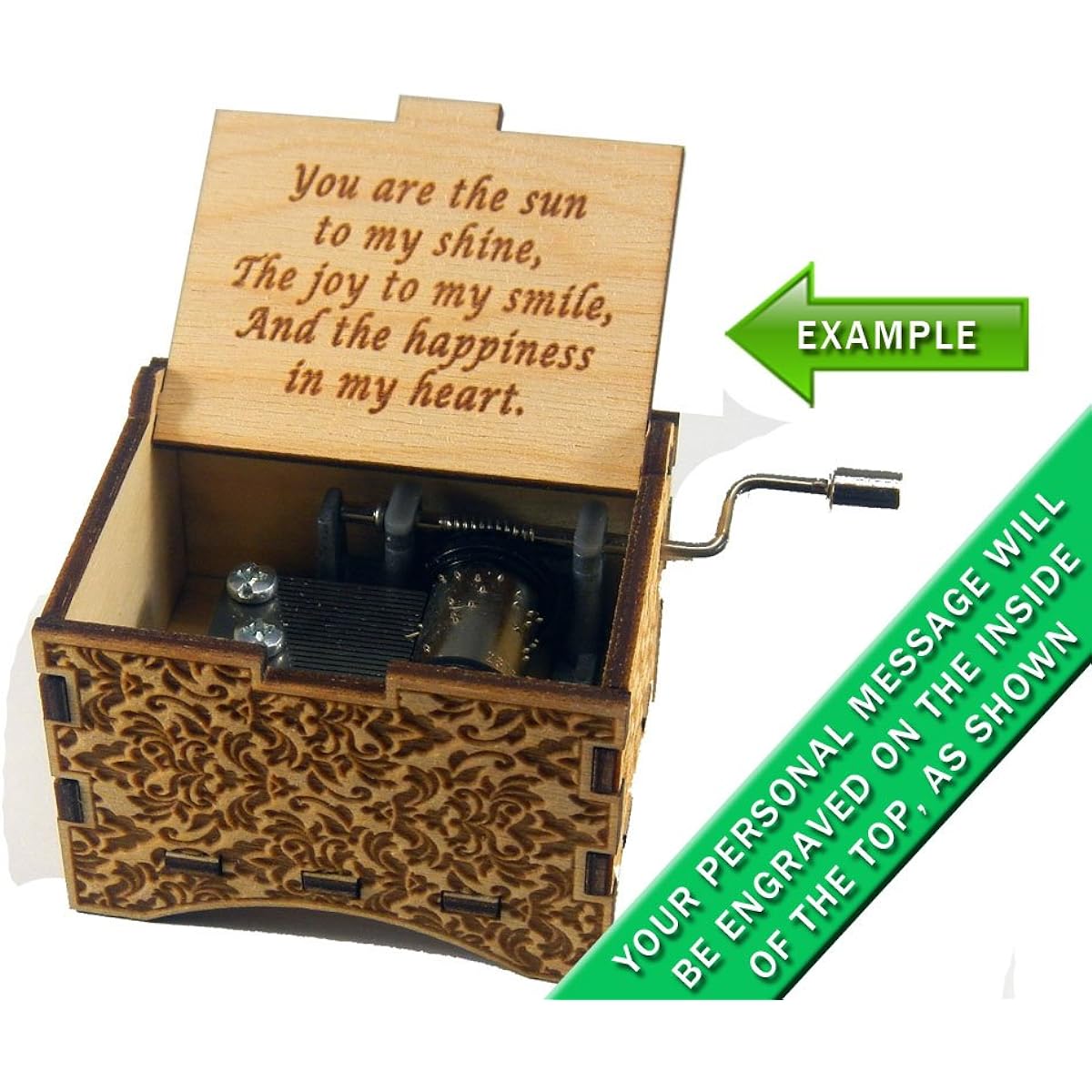 Personalizable music box, "La Vie En Rose," laser engraved birch wood