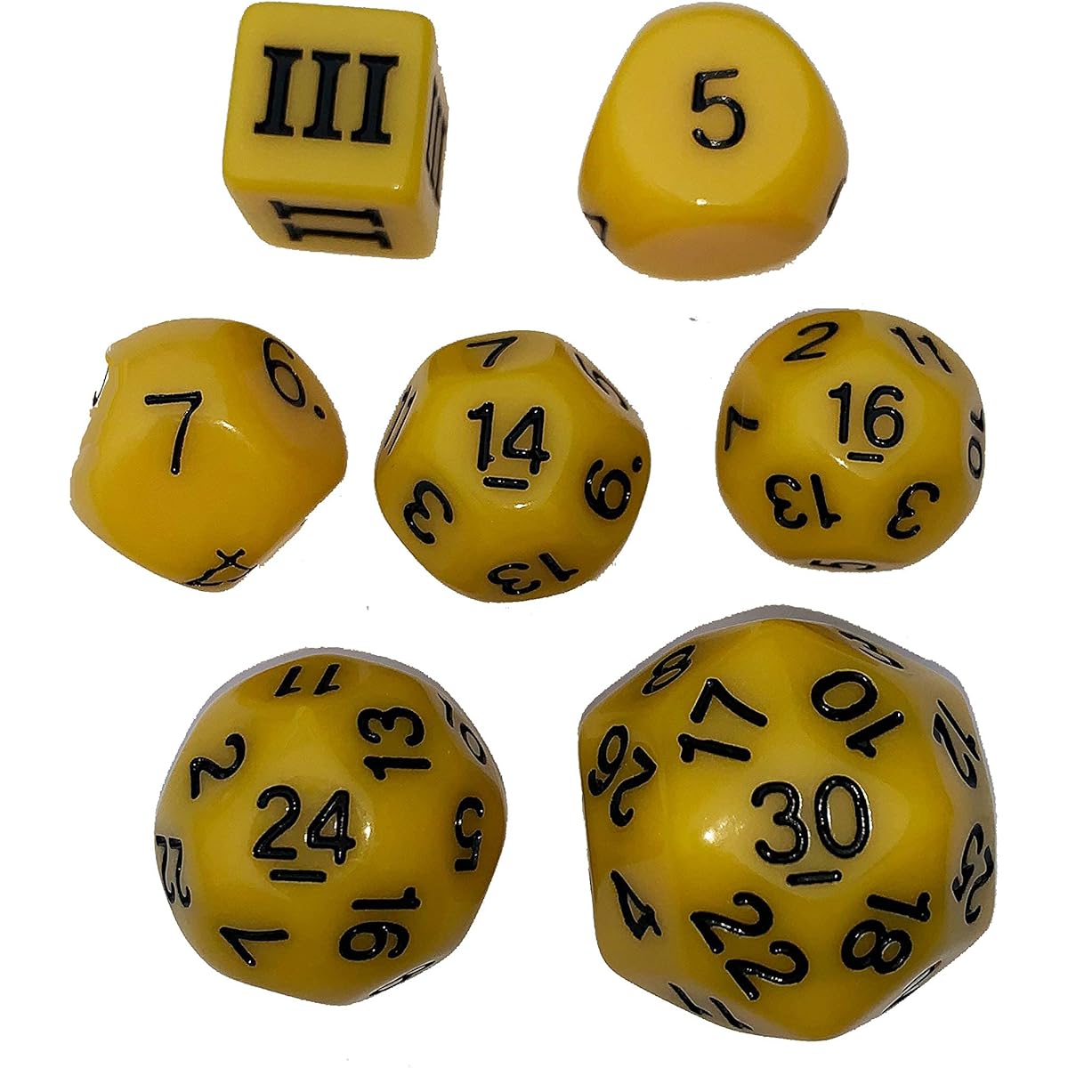 DCC Special 7 - Yellow - Set of 7 Rare and Unusual RPG Dice Approved for Use in Dungeon Crawl Classics