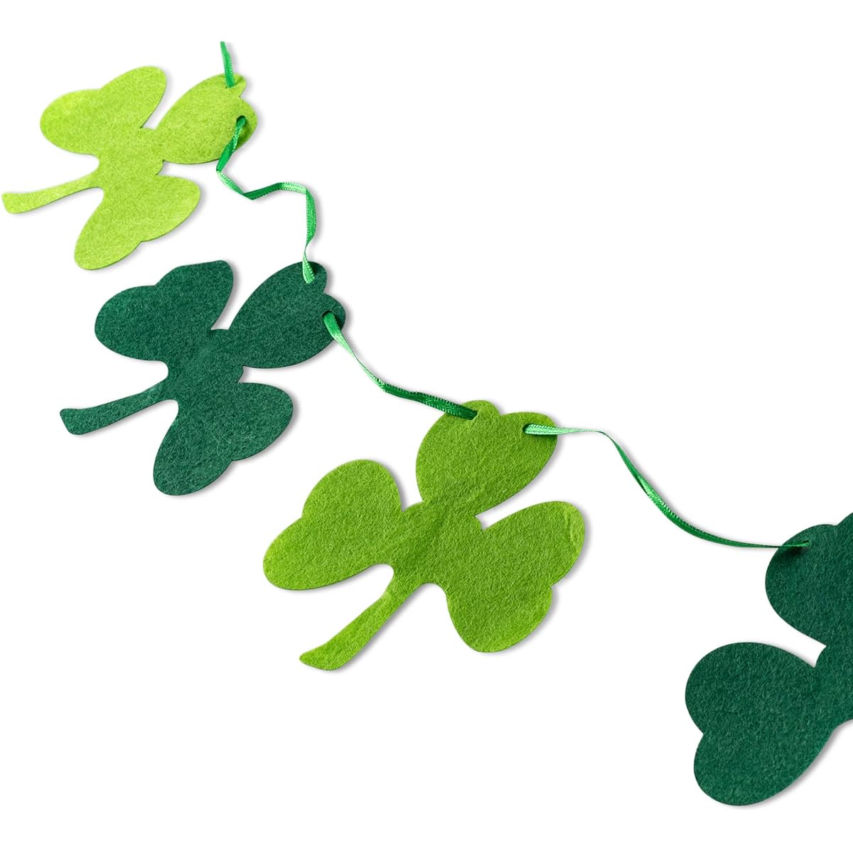 8ft Felt Green Shamrock Four Leaf Lucky Clover Garland Party Banner Irish St. Patrick's Day Decorations for Birthday Classroom (2 Pack)