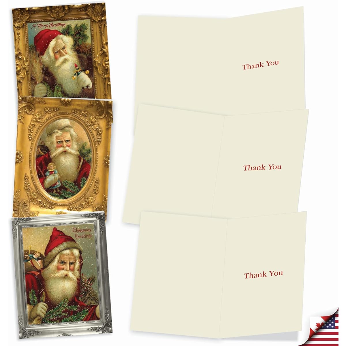 The Best Card Company Picture Perfect Santas - 20 Assorted Boxed Christmas Thank You Cards with Envelopes (4 x 5.12 Inches) - Pre-Painted Portrait of St. Nick AM1746XTG-B2x10