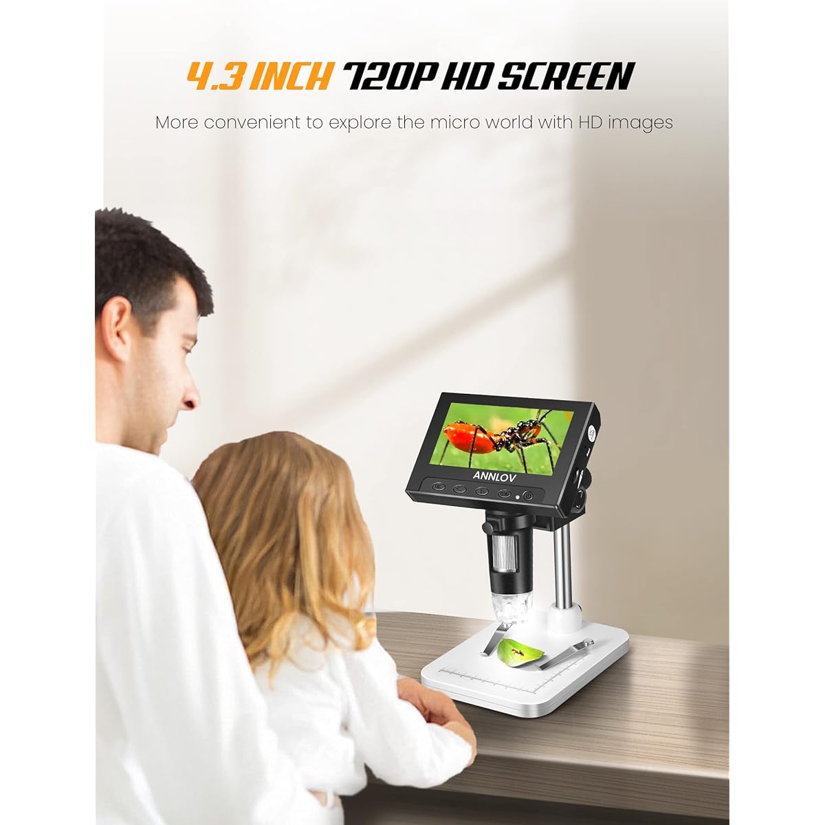 ANNLOV 4.3" Coin Microscope 50X 1000X Magnification LCD Digital Microscope with 8 Adjustable LED Lights for Kids and Adults for Coins, Stamps, Plants, Soldering