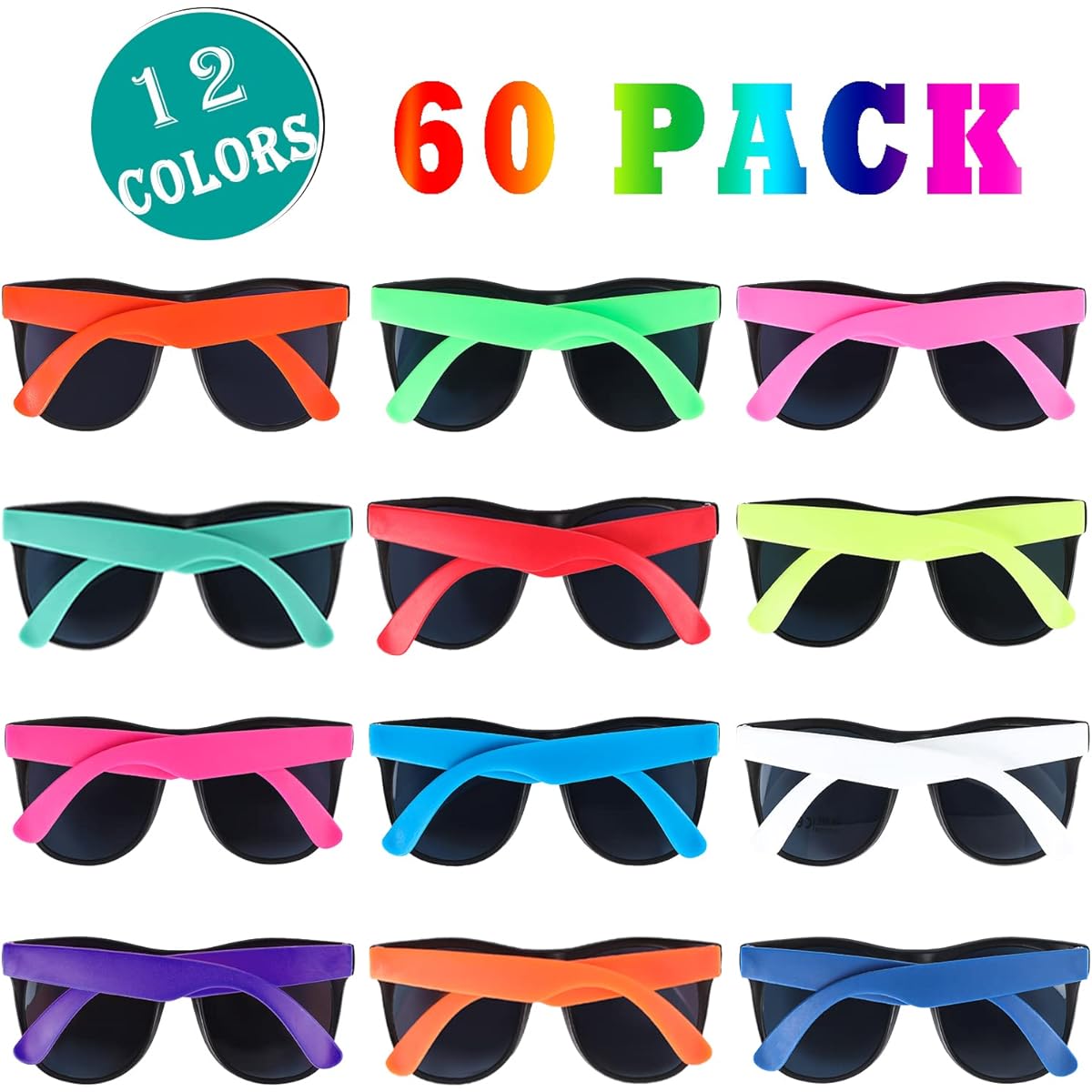 60 Pack Sunglasses Bulk Party Favors 12 Neon Sunglasses UV400 Protection Great for Pool Party Beach Party Birthday Gift Party Toys Outdoor Party Supplies for Teens and Adults