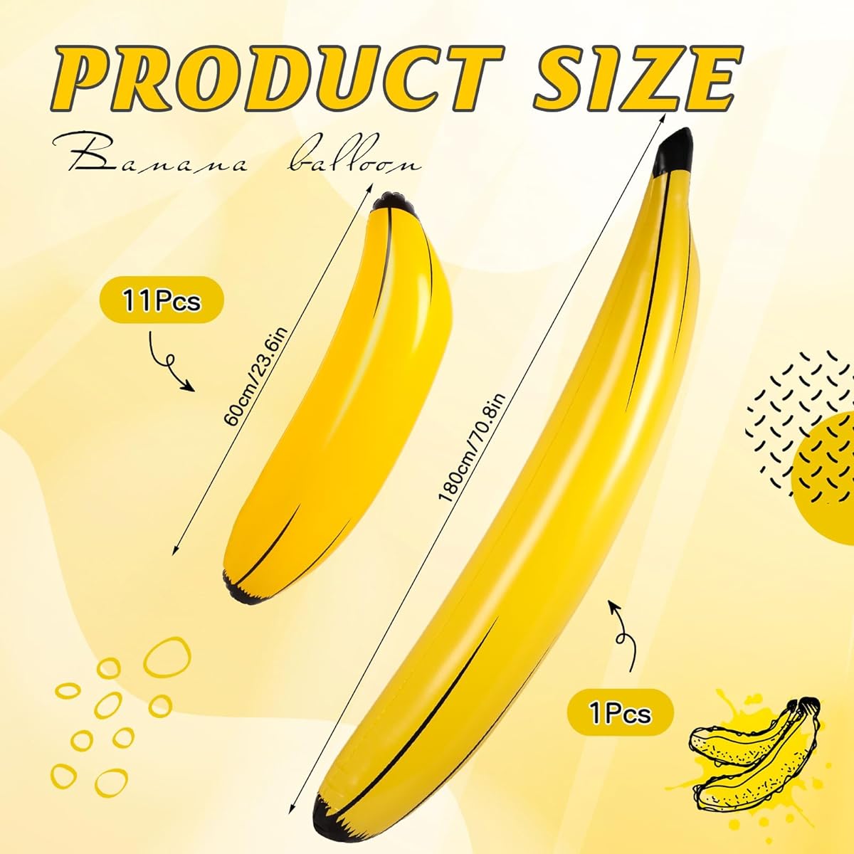 Simgoing 12pcs Inflatable Banana Prop Balloons,11x23inch Bananas,1x70inch Banana,Bachelorette Party Decorations,Plastic Banana Toys for Swimming Pool Party Favors Supplies Games