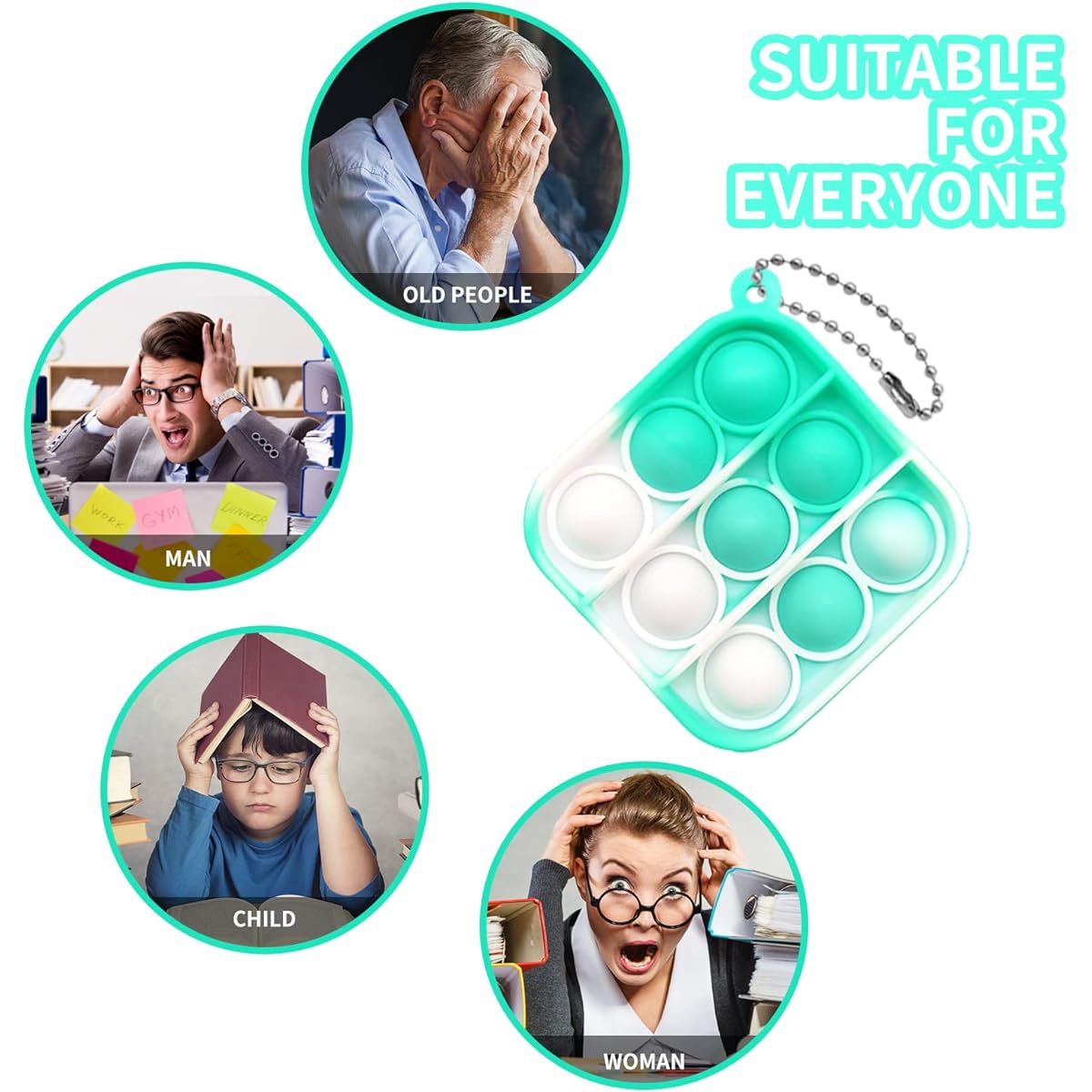 15pcs Square Pop Push Keychain Fidget Toy Stress Relief Pop Toy Hand Play Set Fidget Toy Set with Keychain Birthday Gift for Kids and Adults