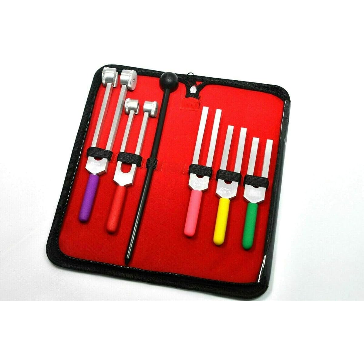 CYNAMED Tuning Fork Set - Tuning Fork Weight Aluminum Clinical Grade Neuro/Sensory Silicone Hammer Non-Slip Better Grip Color Coded Handle