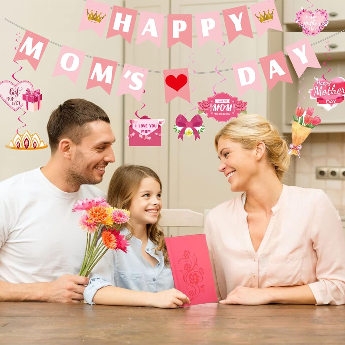 Mother's Day Hanging Decorations Set, Happy Mother's Day Banner, Mother's Day Hanging Swirl Decorations, Mother's Day Party Decorations for Office/Classroom/Home