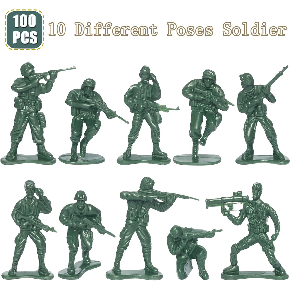 Divwa 100 Pieces Army Men's Toys Boys 10 Poses Soldier Set Green Plastic Army Men's Toys for Children